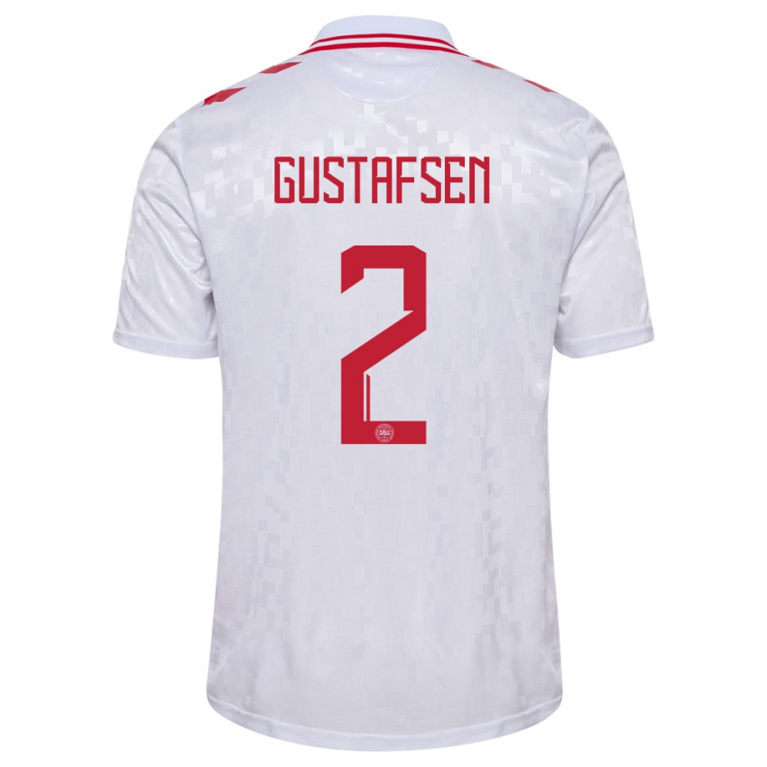 Hombre Camiseta Dinamarca Victor Gustafsen #2 Blanco 2ª Equipación 24-26 La Camisa