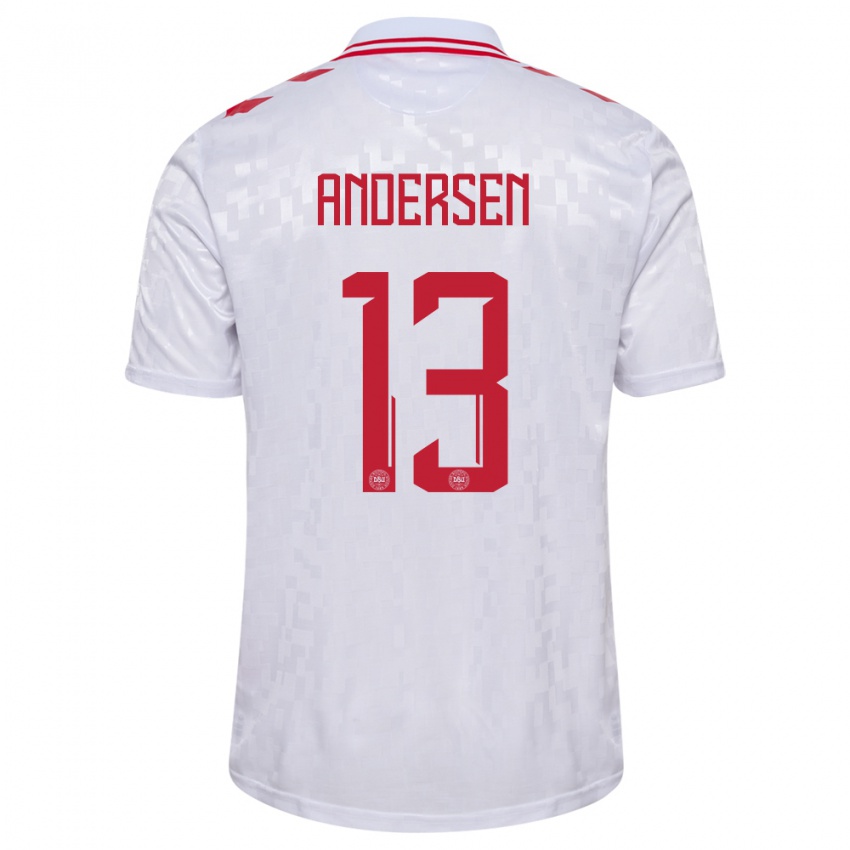Hombre Camiseta Dinamarca Frej Andersen #13 Blanco 2ª Equipación 24-26 La Camisa