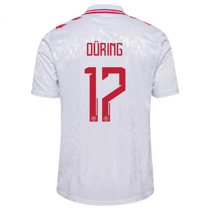 Hombre Camiseta Dinamarca Rasmus Düring #17 Blanco 2ª Equipación 24-26 La Camisa