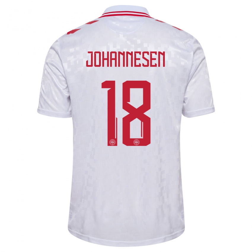 Hombre Camiseta Dinamarca Sofus Johannesen #18 Blanco 2ª Equipación 24-26 La Camisa