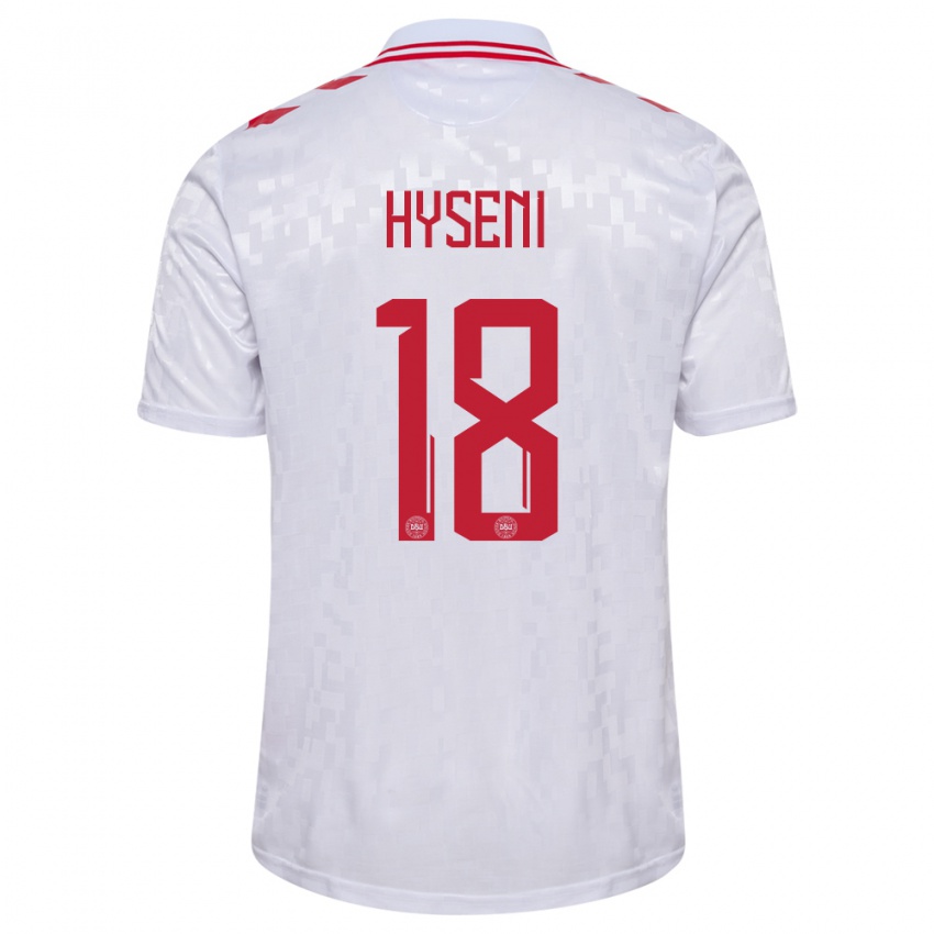 Hombre Camiseta Dinamarca Olti Hyseni #18 Blanco 2ª Equipación 24-26 La Camisa