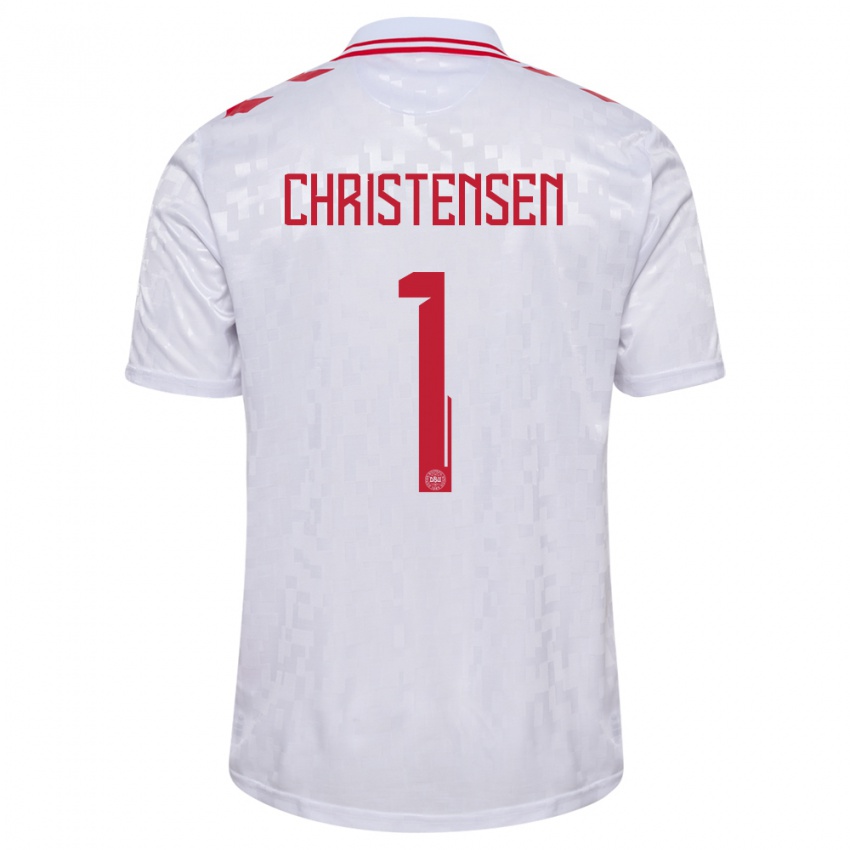 Hombre Camiseta Dinamarca Lene Christensen #1 Blanco 2ª Equipación 24-26 La Camisa