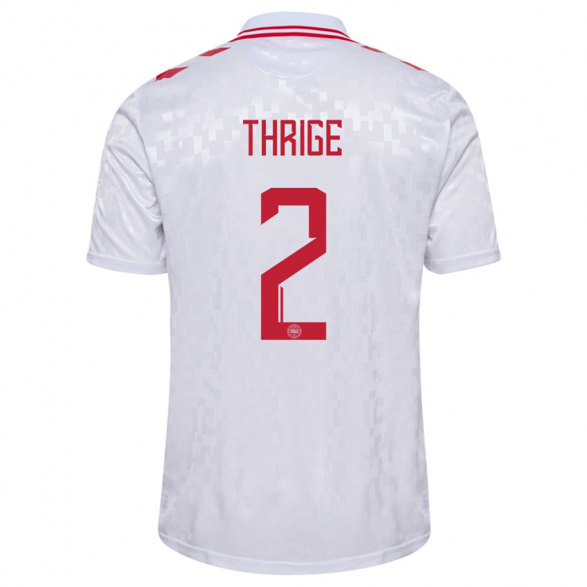 Hombre Camiseta Dinamarca Sara Thrige #2 Blanco 2ª Equipación 24-26 La Camisa