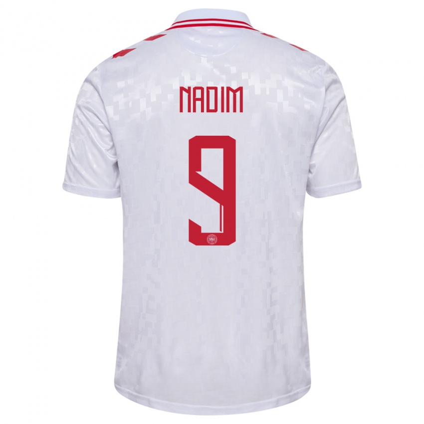 Hombre Camiseta Dinamarca Nadia Nadim #9 Blanco 2ª Equipación 24-26 La Camisa