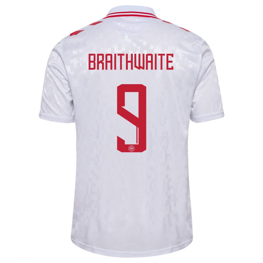 Hombre Camiseta Dinamarca Martin Braithwaite #9 Blanco 2ª Equipación 24-26 La Camisa