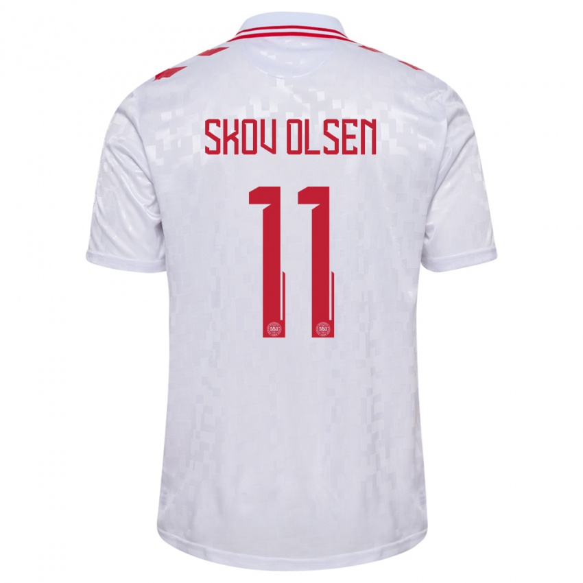 Hombre Camiseta Dinamarca Andreas Skov Olsen #11 Blanco 2ª Equipación 24-26 La Camisa