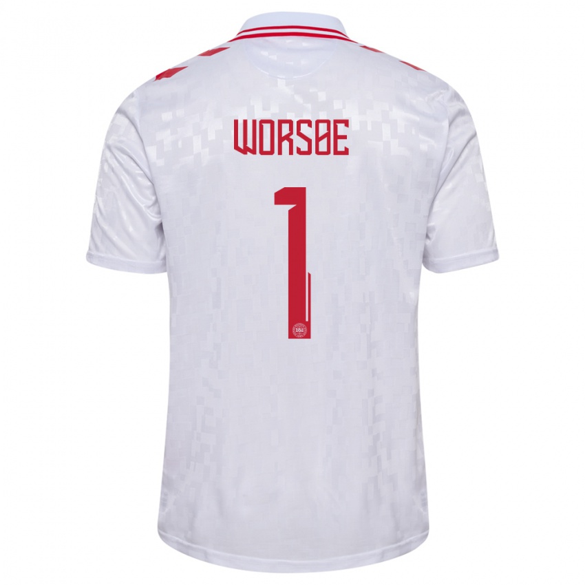 Hombre Camiseta Dinamarca Laura Worsoe #1 Blanco 2ª Equipación 24-26 La Camisa