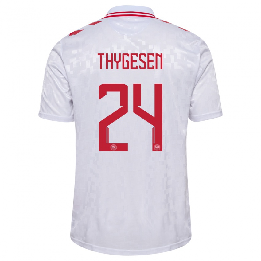 Hombre Camiseta Dinamarca Sarah Thygesen #24 Blanco 2ª Equipación 24-26 La Camisa