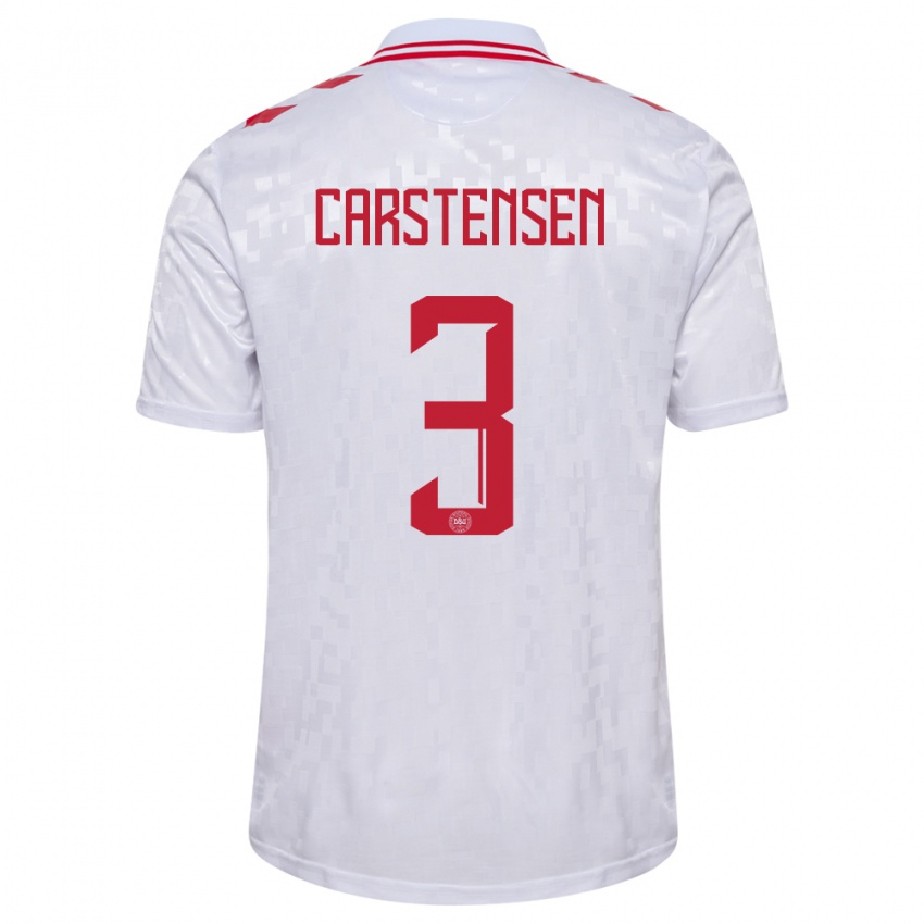 Hombre Camiseta Dinamarca Rasmus Carstensen #3 Blanco 2ª Equipación 24-26 La Camisa