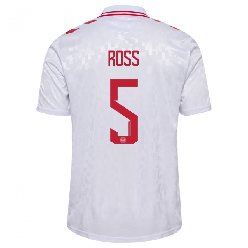 Hombre Camiseta Dinamarca Mathias Ross #5 Blanco 2ª Equipación 24-26 La Camisa