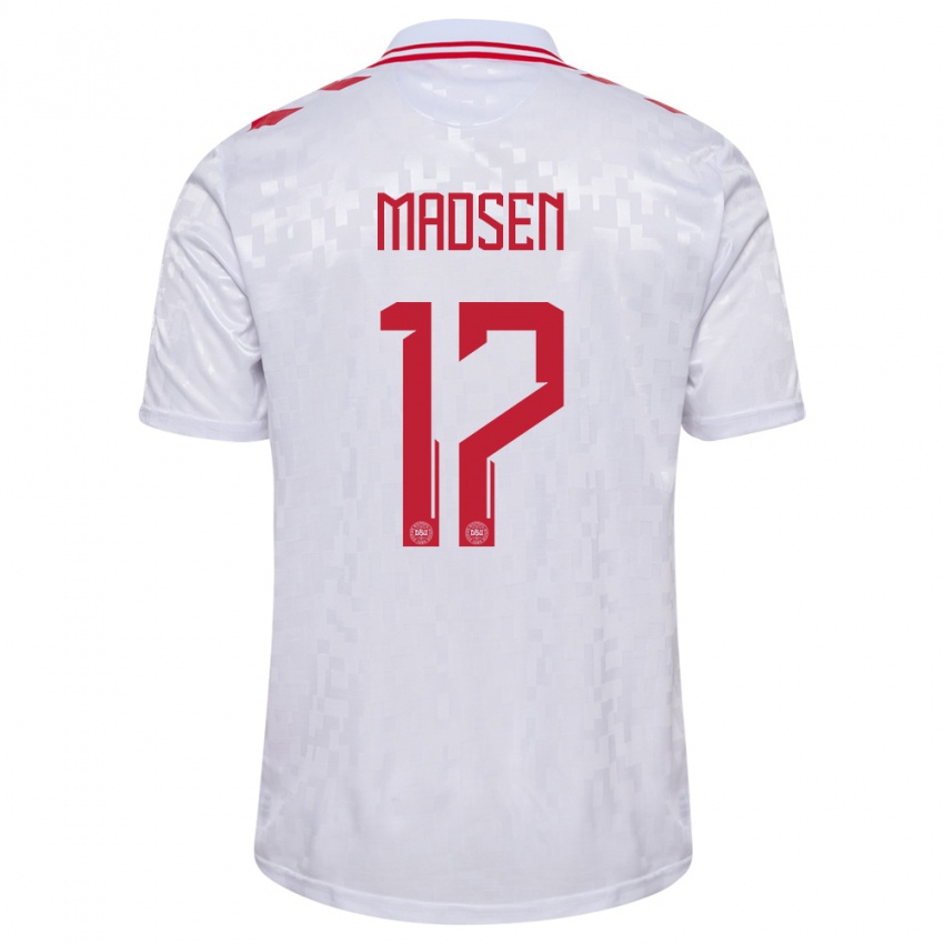 Hombre Camiseta Dinamarca Nicolas Madsen #17 Blanco 2ª Equipación 24-26 La Camisa