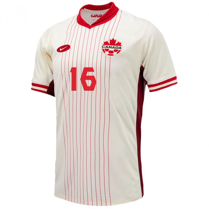 Hombre Camiseta Canadá Janine Beckie #16 Blanco 2ª Equipación 24-26 La Camisa