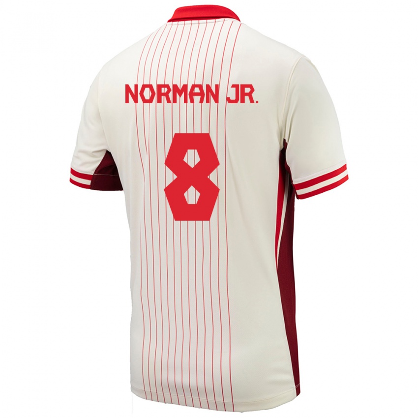 Hombre Camiseta Canadá David Norman Jr. #8 Blanco 2ª Equipación 24-26 La Camisa