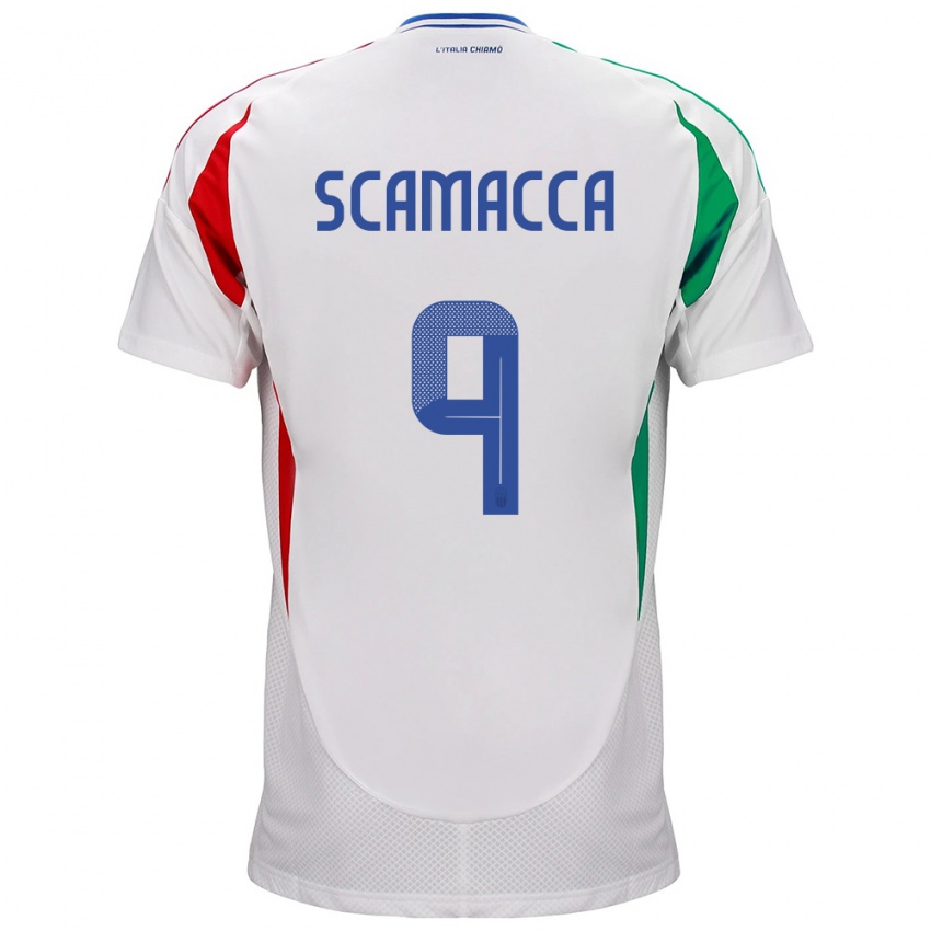Hombre Camiseta Italia Gianluca Scamacca #9 Blanco 2ª Equipación 24-26 La Camisa