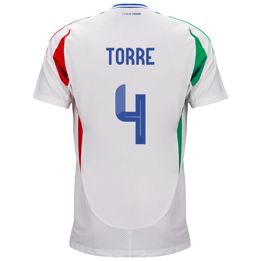 Hombre Camiseta Italia Pietro La Torre #4 Blanco 2ª Equipación 24-26 La Camisa