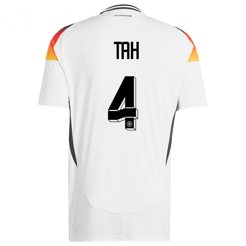 Mujer Camiseta Alemania Jonathan Tah #4 Blanco 1ª Equipación 24-26 La Camisa
