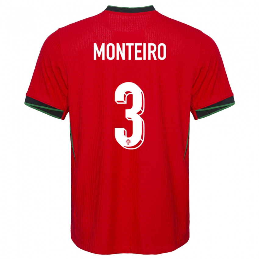 Mujer Camiseta Portugal Diogo Monteiro #3 Rojo 1ª Equipación 24-26 La Camisa