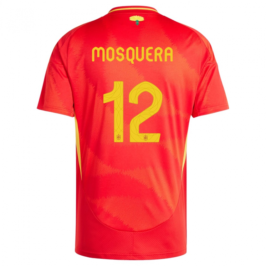 Mujer Camiseta España Cristian Mosquera #12 Rojo 1ª Equipación 24-26 La Camisa