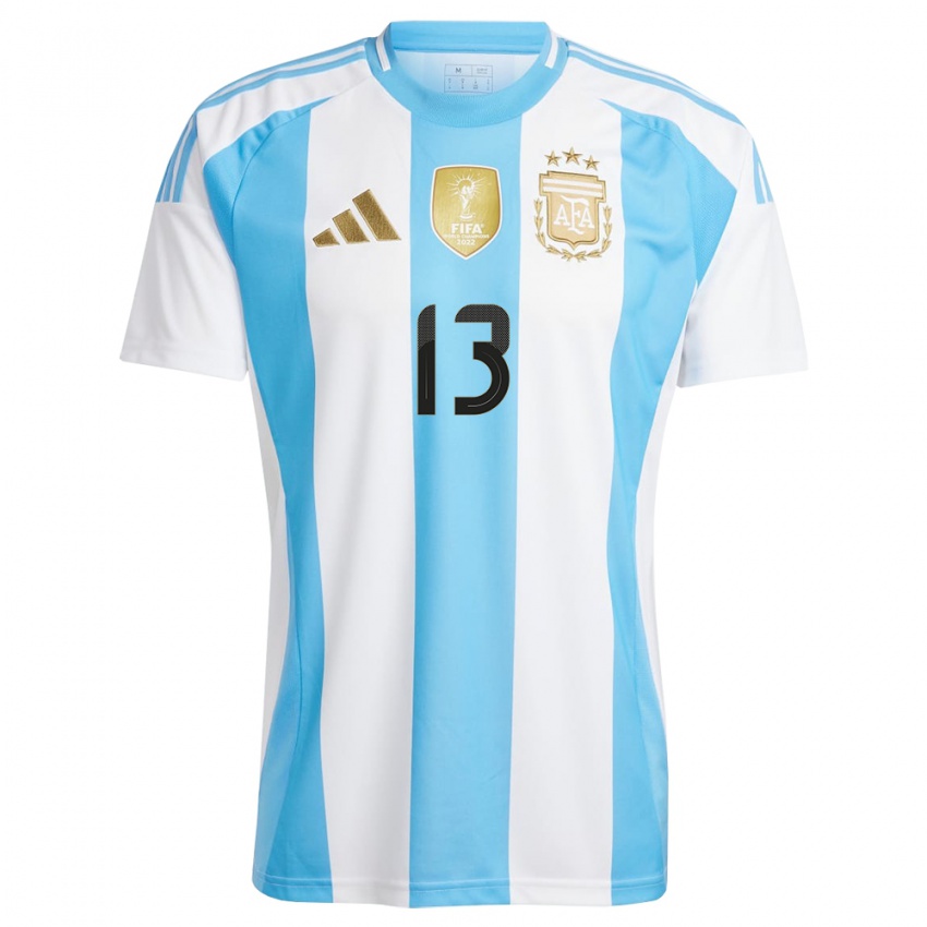 Mujer Camiseta Argentina Thiago Schiavulli #13 Blanco Azul 1ª Equipación 24-26 La Camisa