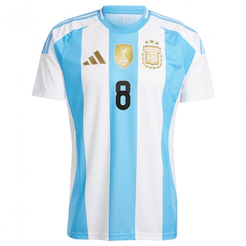 Mujer Camiseta Argentina Gino Infantino #8 Blanco Azul 1ª Equipación 24-26 La Camisa