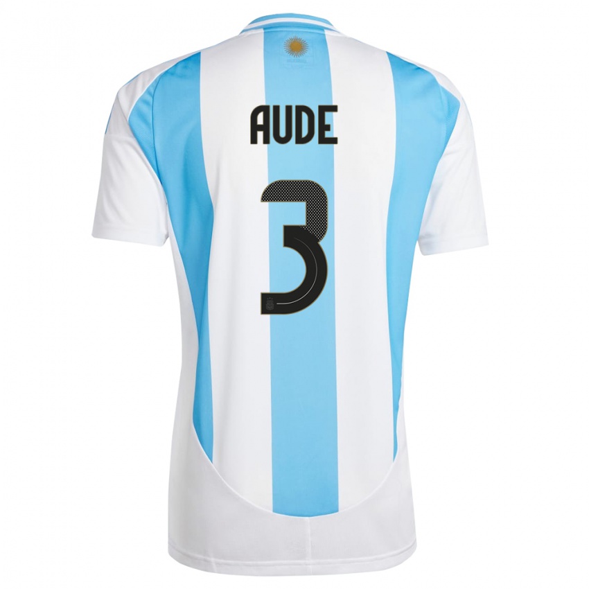 Mujer Camiseta Argentina Julian Aude #3 Blanco Azul 1ª Equipación 24-26 La Camisa