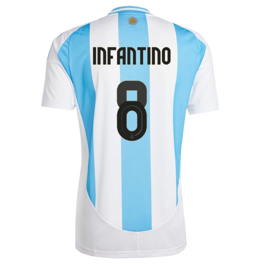Mujer Camiseta Argentina Gino Infantino #8 Blanco Azul 1ª Equipación 24-26 La Camisa