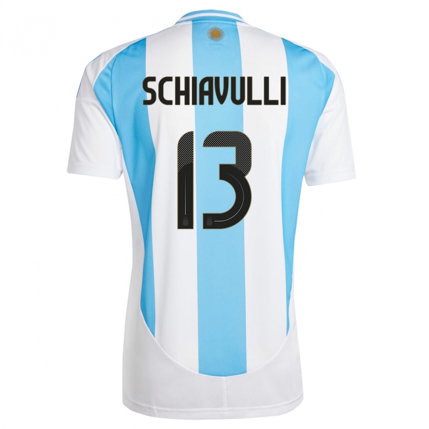 Mujer Camiseta Argentina Thiago Schiavulli #13 Blanco Azul 1ª Equipación 24-26 La Camisa