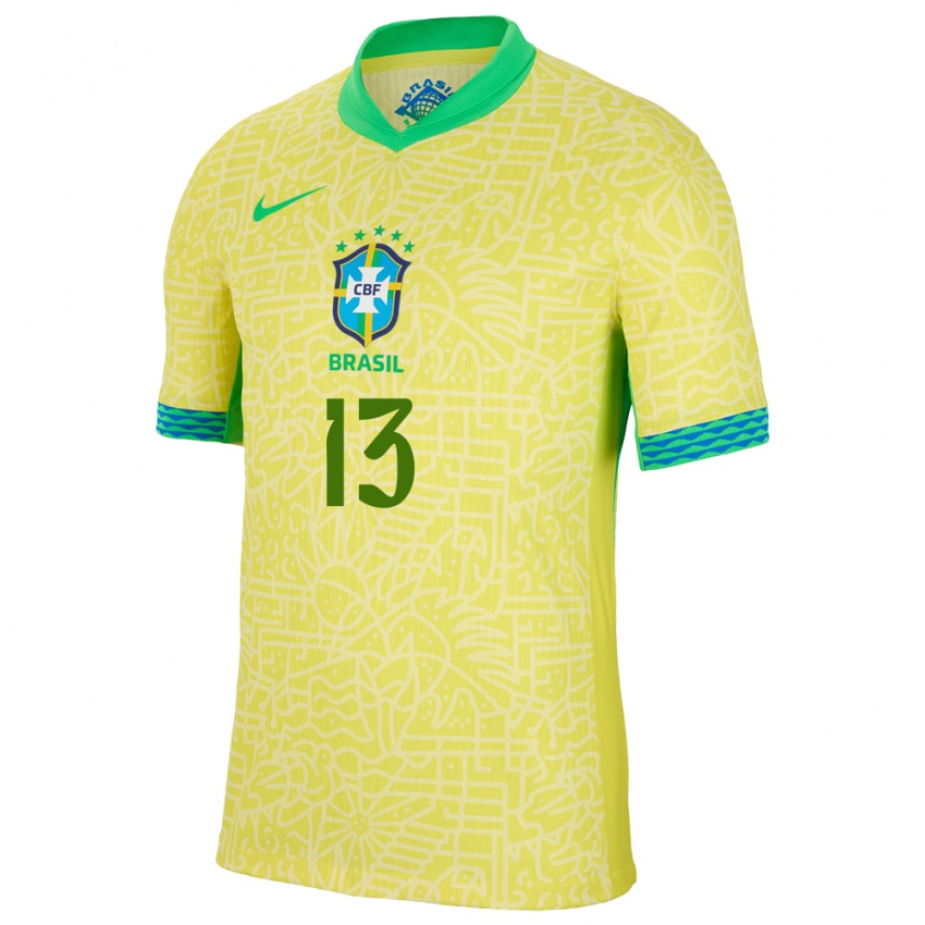 Mujer Camiseta Brasil Lucas Kawan #13 Amarillo 1ª Equipación 24-26 La Camisa