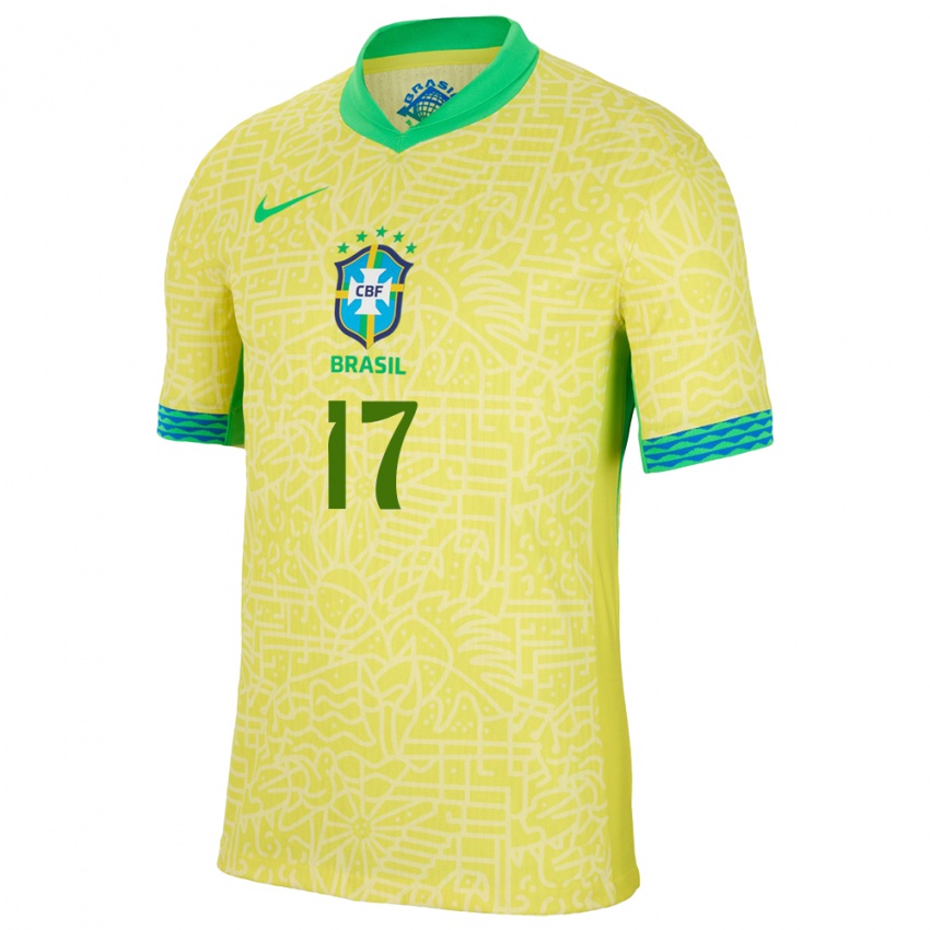 Mujer Camiseta Brasil Juninho #17 Amarillo 1ª Equipación 24-26 La Camisa