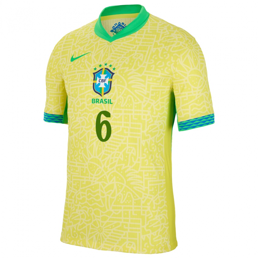 Mujer Camiseta Brasil Esquerdinha #6 Amarillo 1ª Equipación 24-26 La Camisa