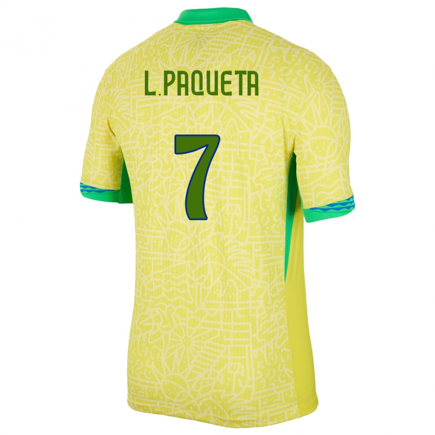 Mujer Camiseta Brasil Lucas Paqueta #7 Amarillo 1ª Equipación 24-26 La Camisa