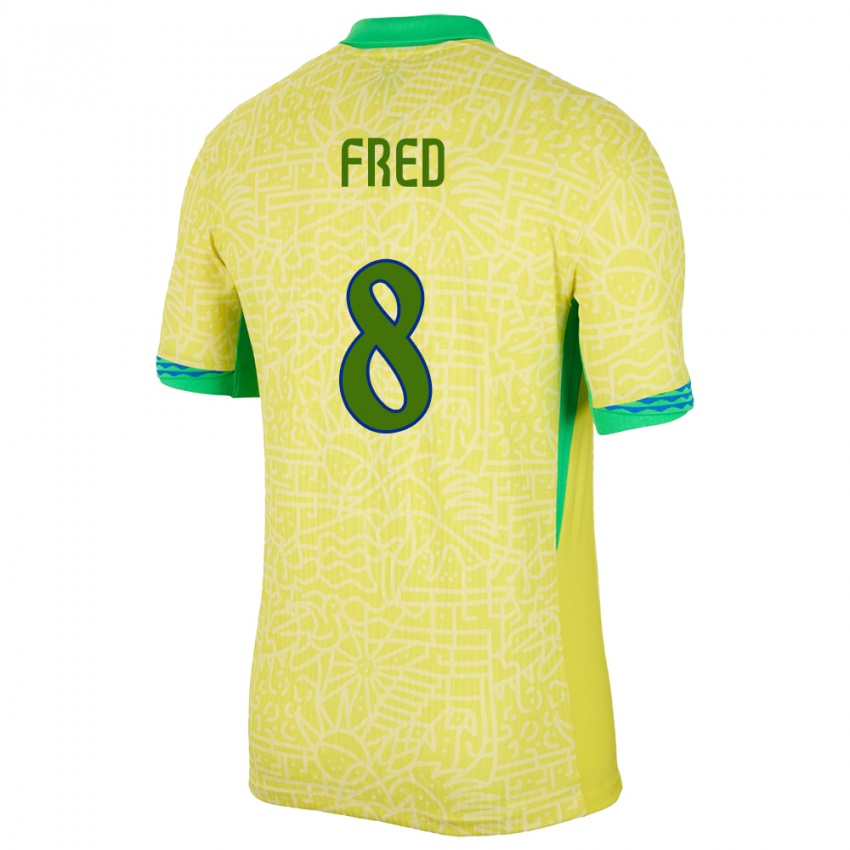 Mujer Camiseta Brasil Fred #8 Amarillo 1ª Equipación 24-26 La Camisa