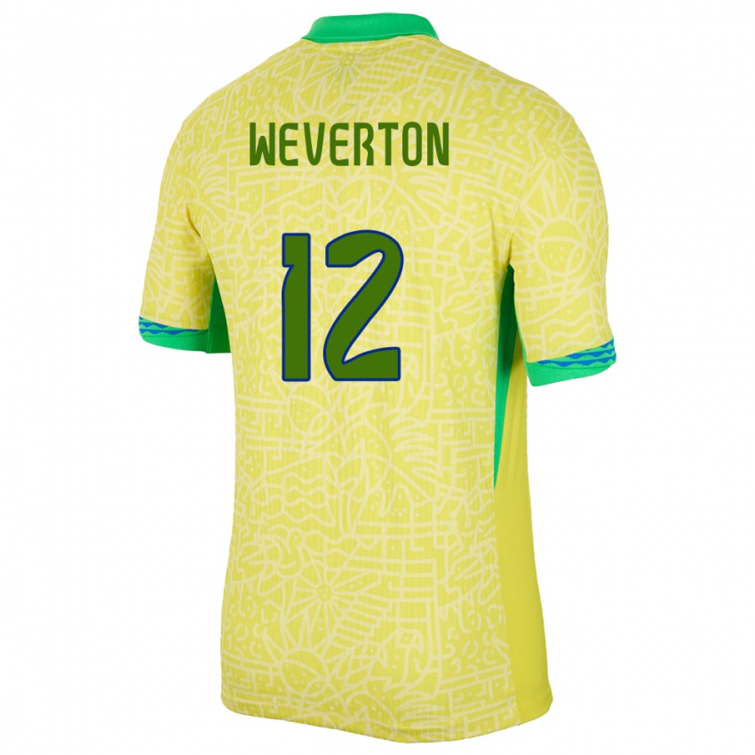 Mujer Camiseta Brasil Weverton #12 Amarillo 1ª Equipación 24-26 La Camisa