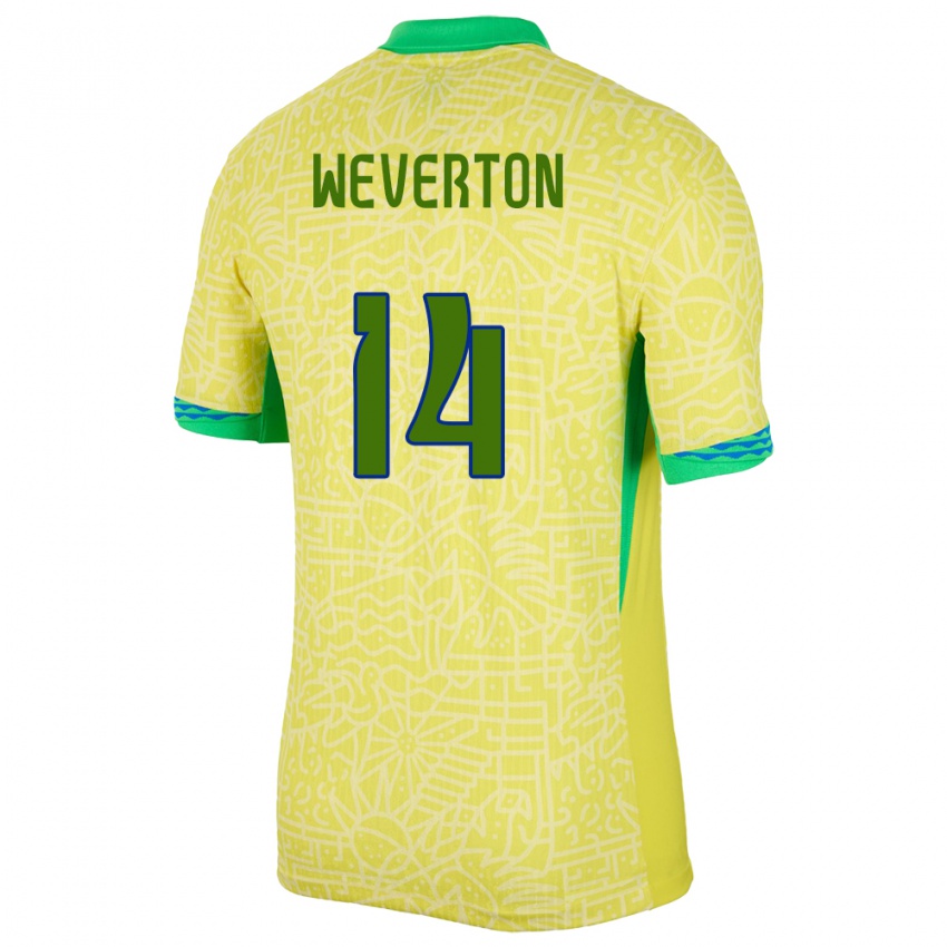 Mujer Camiseta Brasil Weverton #14 Amarillo 1ª Equipación 24-26 La Camisa