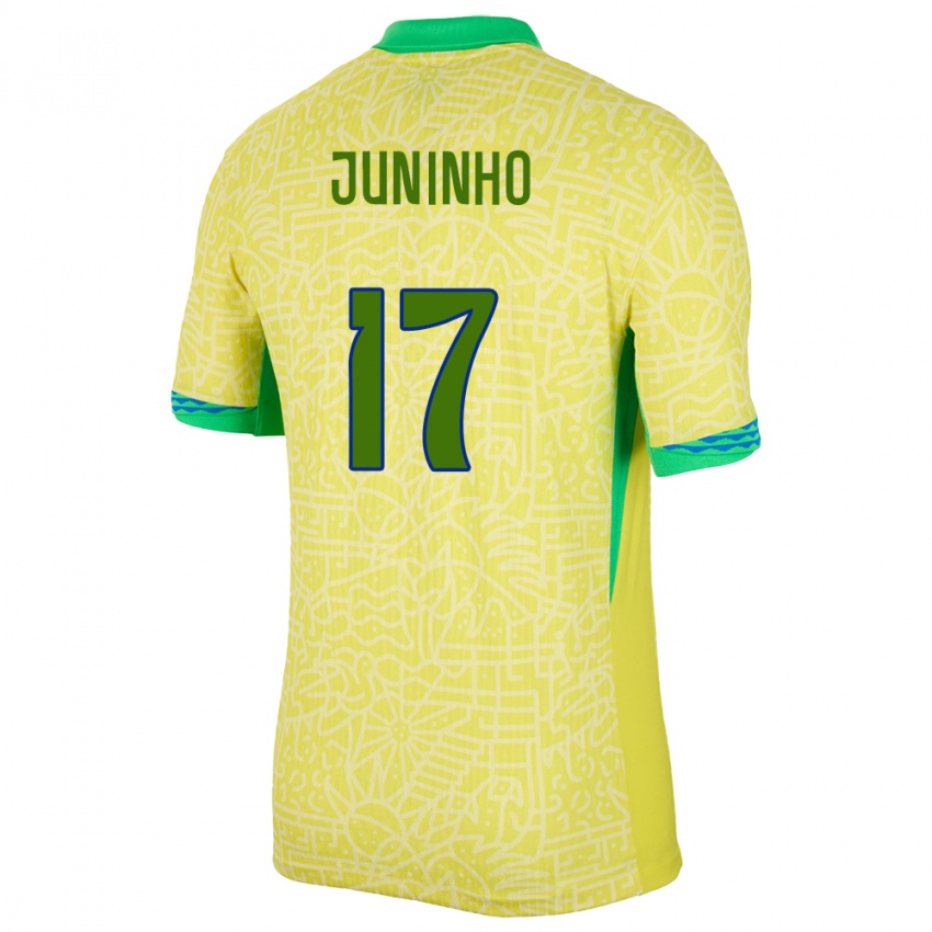Mujer Camiseta Brasil Juninho #17 Amarillo 1ª Equipación 24-26 La Camisa
