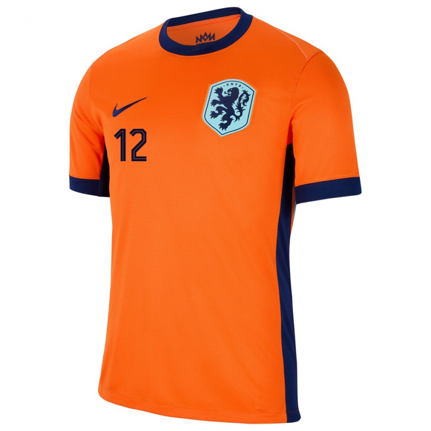 Mujer Camiseta Países Bajos Fenna Kalma #12 Naranja 1ª Equipación 24-26 La Camisa