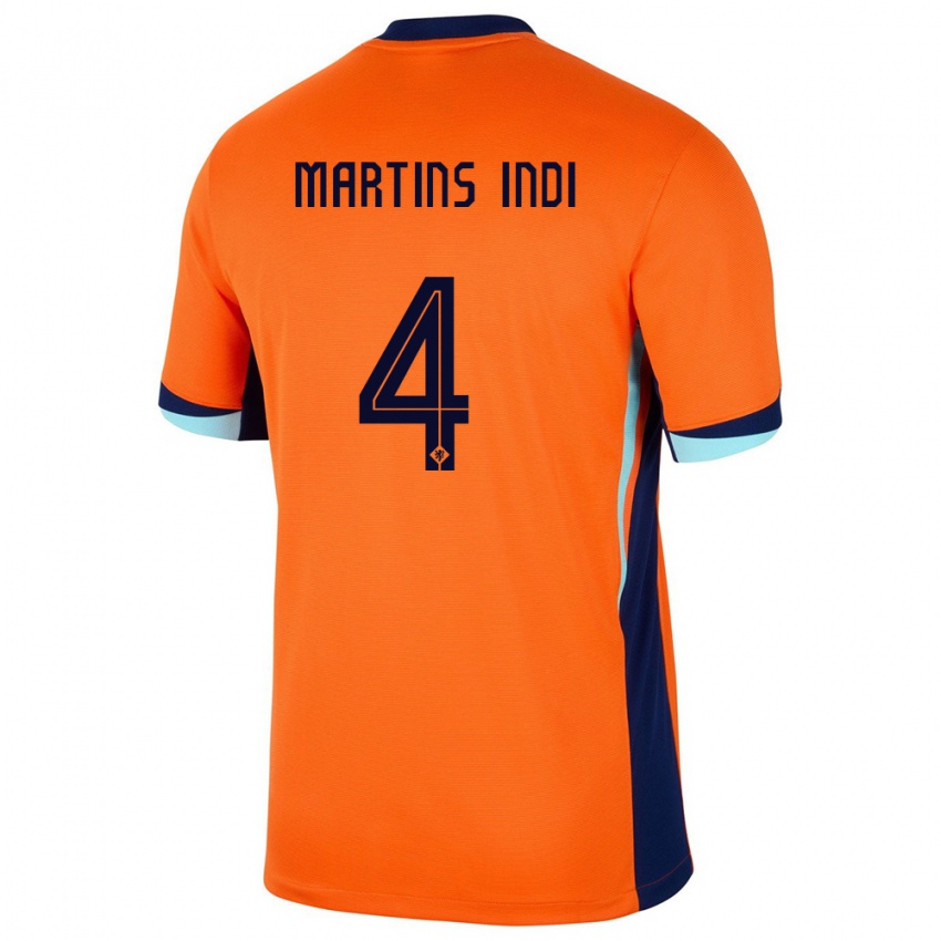 Mujer Camiseta Países Bajos Bruno Martins Indi #4 Naranja 1ª Equipación 24-26 La Camisa