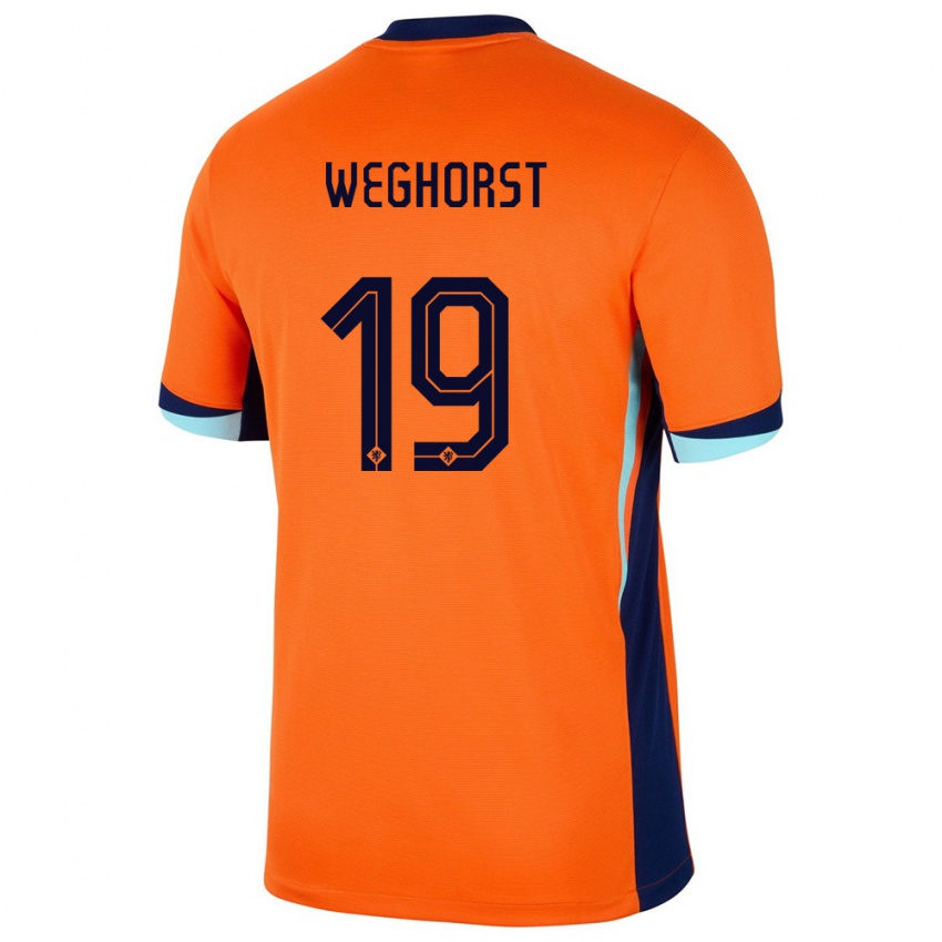 Mujer Camiseta Países Bajos Wout Weghorst #19 Naranja 1ª Equipación 24-26 La Camisa