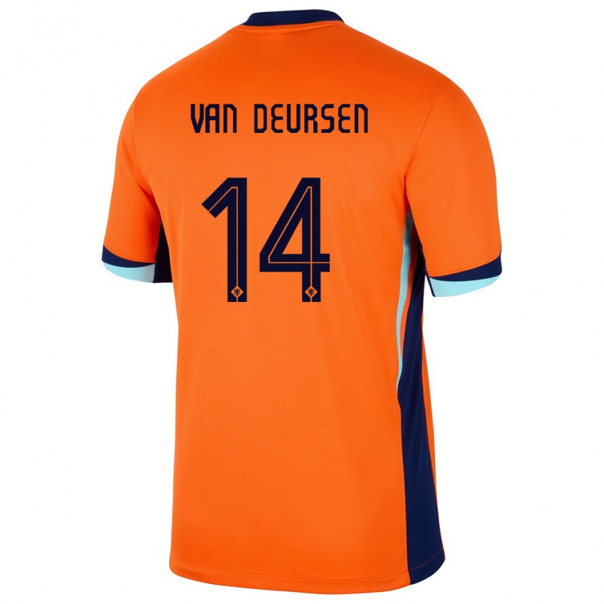 Mujer Camiseta Países Bajos Eva Van Deursen #14 Naranja 1ª Equipación 24-26 La Camisa