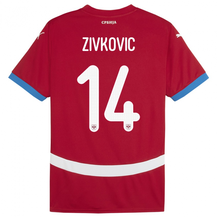 Mujer Camiseta Serbia Andrija Zivkovic #14 Rojo 1ª Equipación 24-26 La Camisa