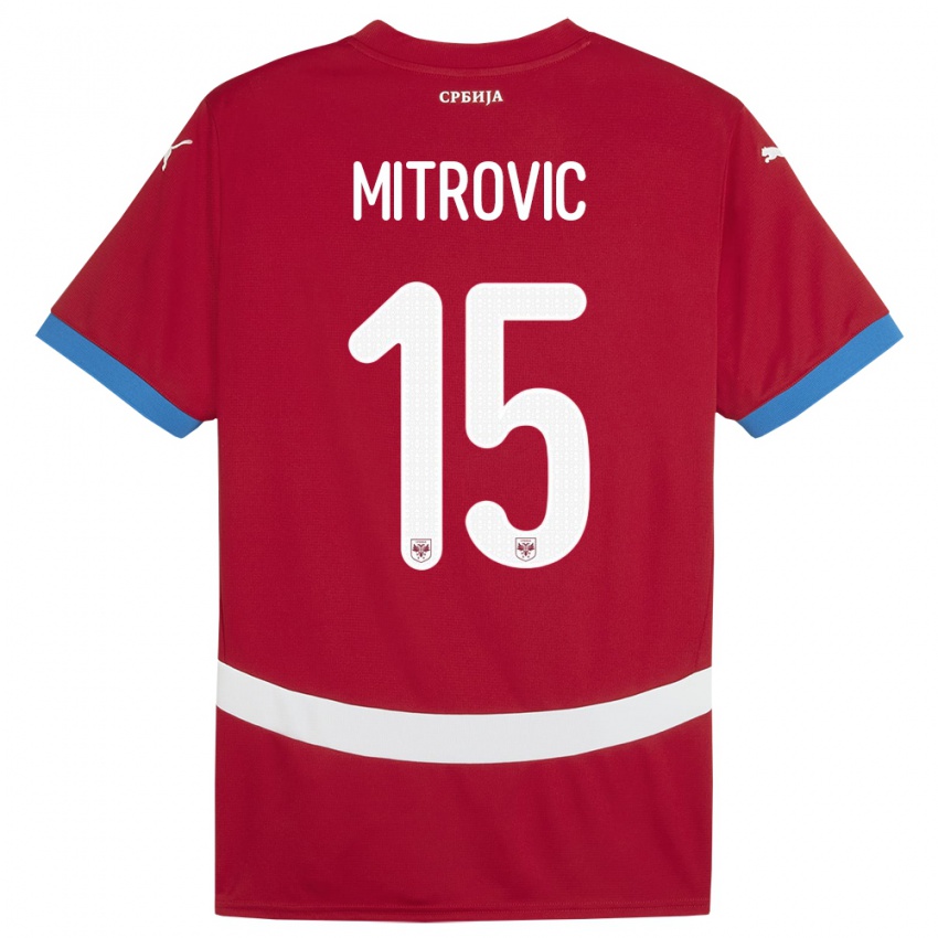 Mujer Camiseta Serbia Stefan Mitrovic #15 Rojo 1ª Equipación 24-26 La Camisa