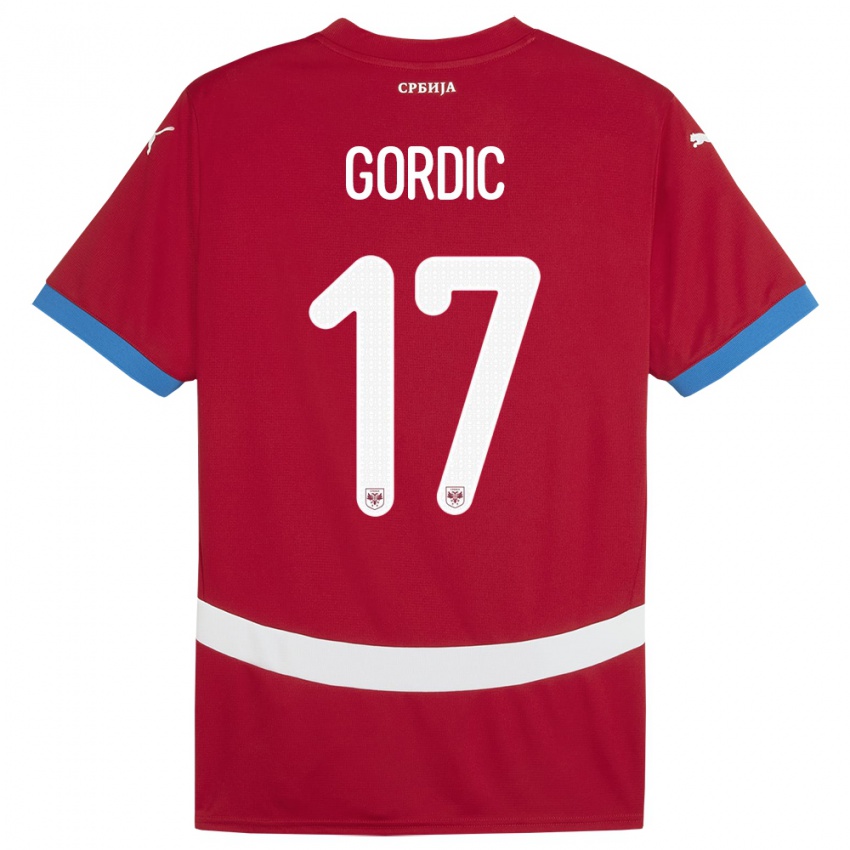 Mujer Camiseta Serbia Djordje Gordic #17 Rojo 1ª Equipación 24-26 La Camisa