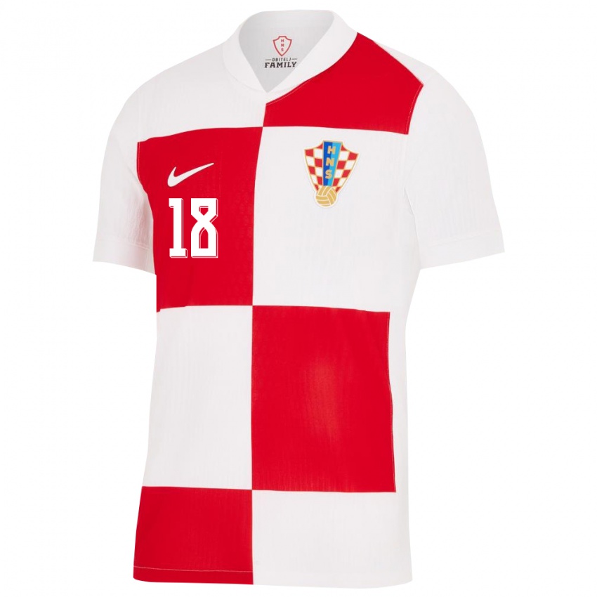 Mujer Camiseta Croacia Stipe Biuk #18 Blanco Rojo 1ª Equipación 24-26 La Camisa