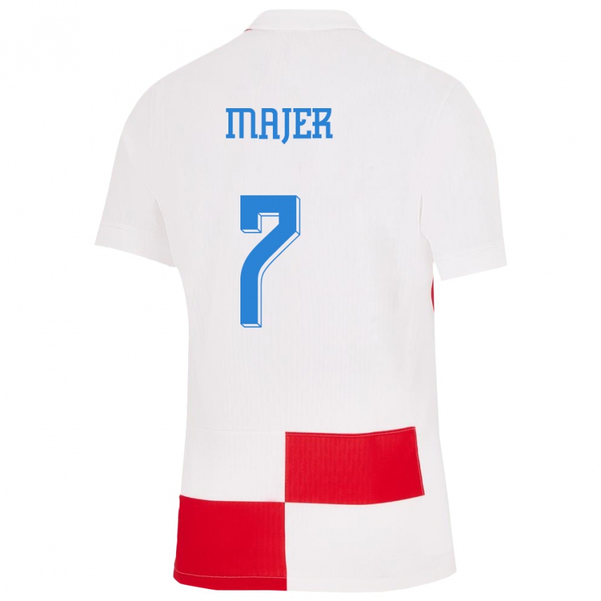 Mujer Camiseta Croacia Lovro Majer #7 Blanco Rojo 1ª Equipación 24-26 La Camisa
