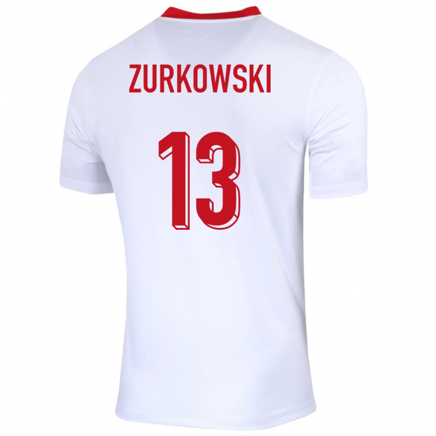 Mujer Camiseta Polonia Szymon Zurkowski #13 Blanco 1ª Equipación 24-26 La Camisa