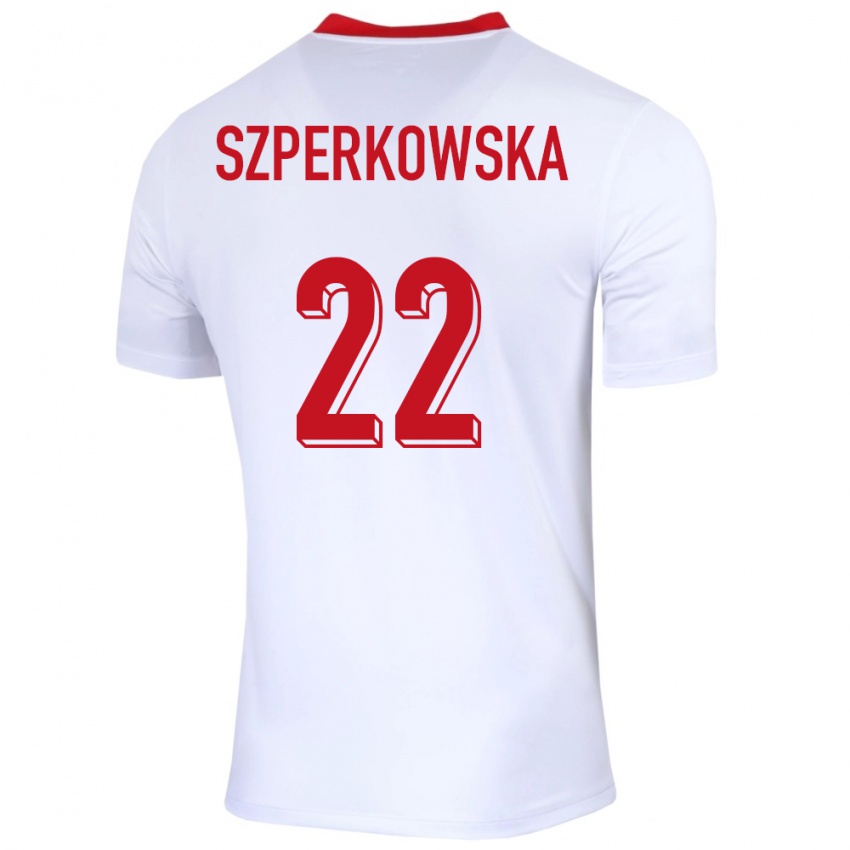 Mujer Camiseta Polonia Oliwia Szperkowska #22 Blanco 1ª Equipación 24-26 La Camisa