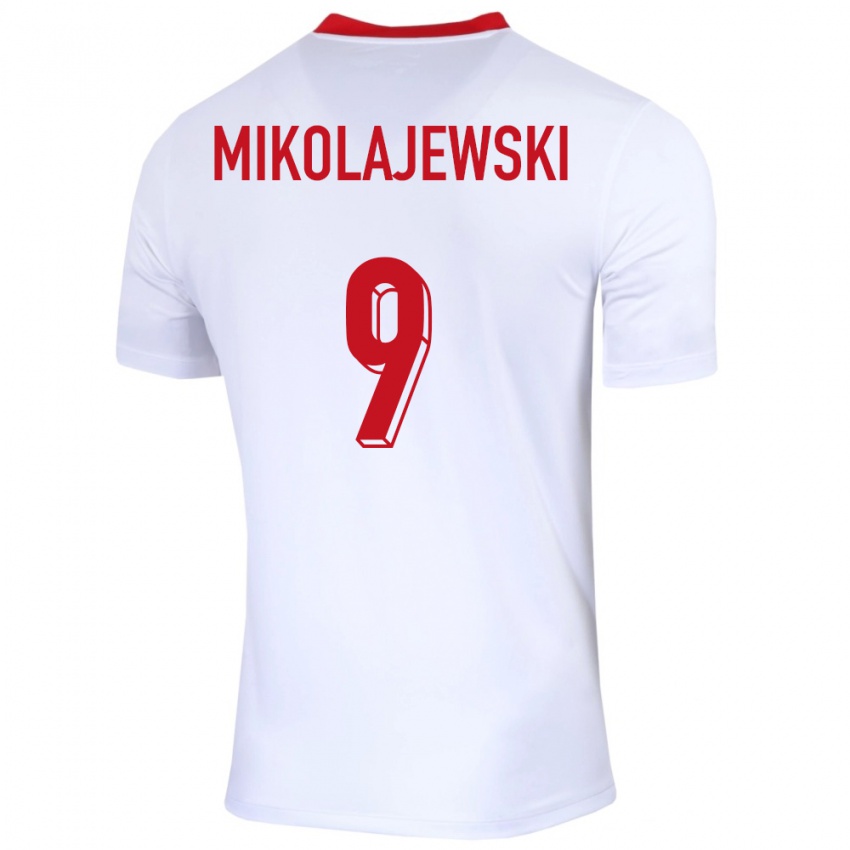 Mujer Camiseta Polonia Daniel Mikolajewski #9 Blanco 1ª Equipación 24-26 La Camisa
