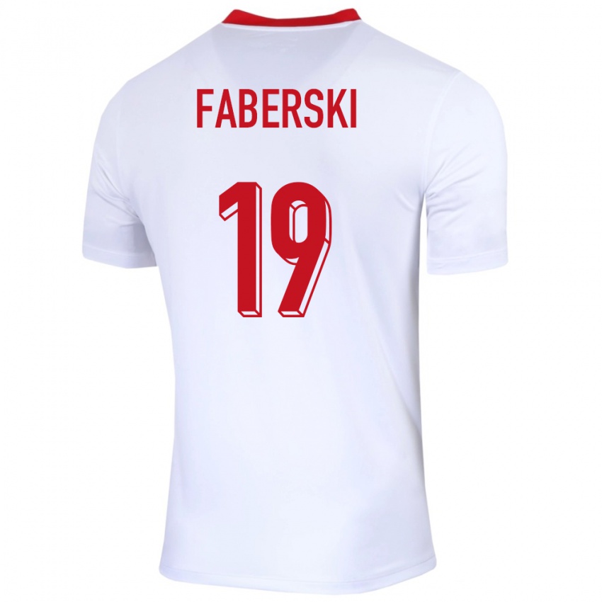 Mujer Camiseta Polonia Jan Faberski #19 Blanco 1ª Equipación 24-26 La Camisa