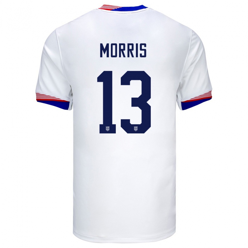 Mujer Camiseta Estados Unidos Jordan Morris #13 Blanco 1ª Equipación 24-26 La Camisa
