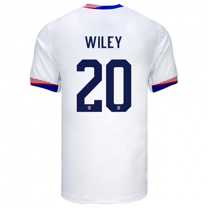 Mujer Camiseta Estados Unidos Caleb Wiley #20 Blanco 1ª Equipación 24-26 La Camisa